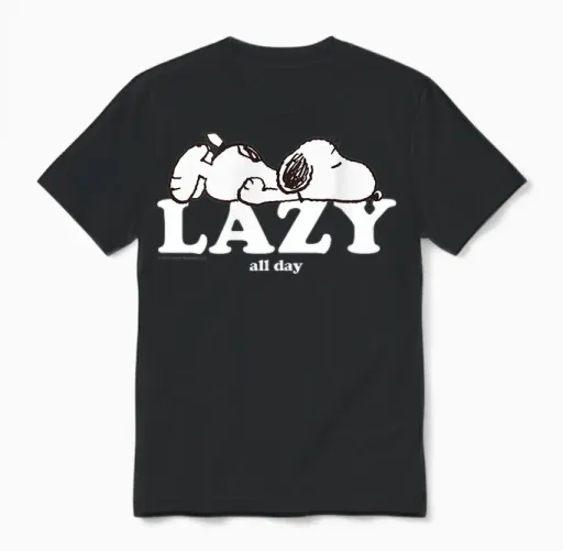Peanuts - Snoopy Lazy All Day T-Shirt, Black, S Unisex T-Shirt in Black