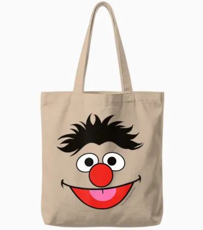 Sesame Street Ernie Character Face Tote Bags - Natural