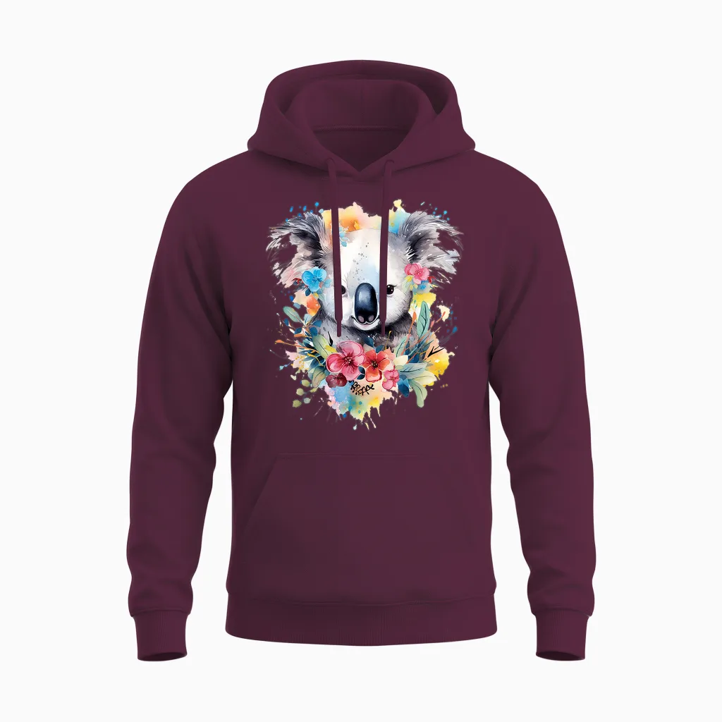 Koala Animal Colorful Pattern Painting Art Abstract Koala T-Shirt, White, S Unisex Hoodie in Maroon