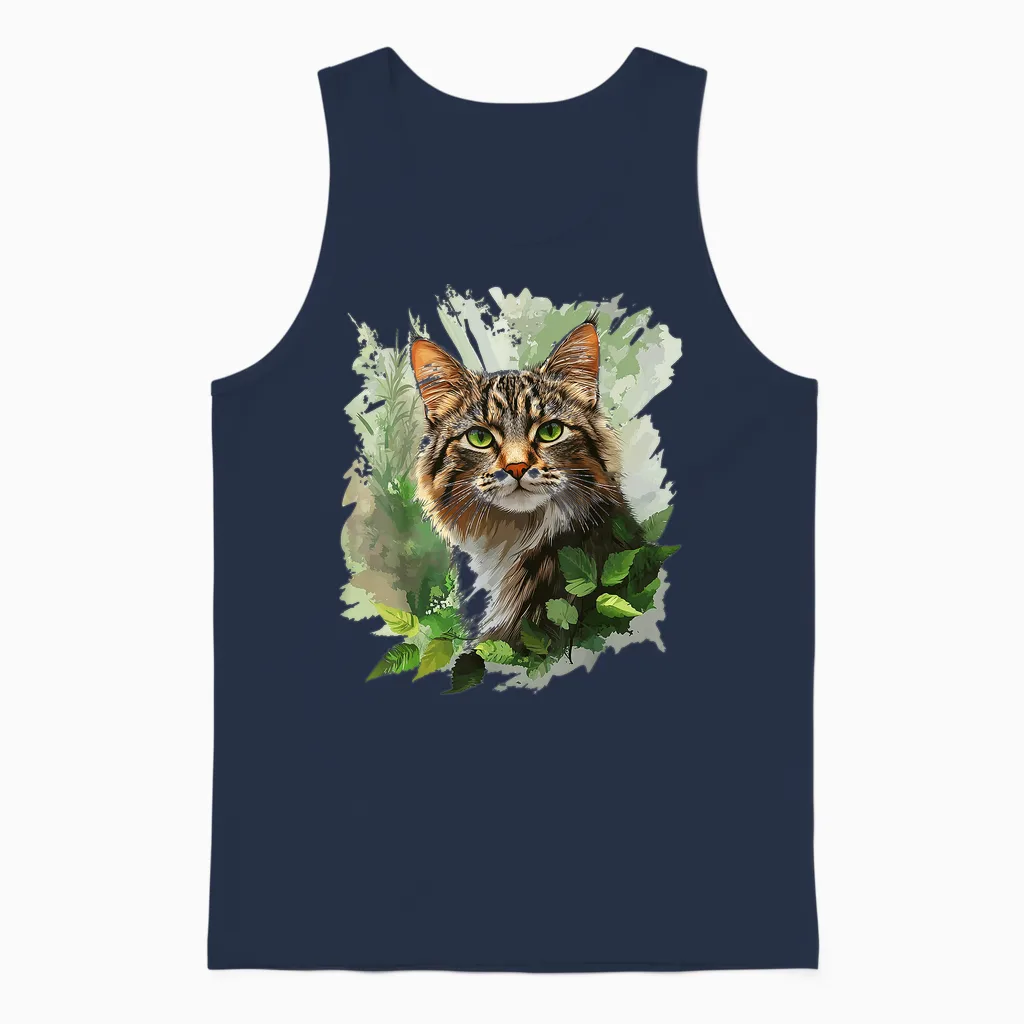 Katze Illustration Druck Tierliebhaber Portrait Grafik Katze Unisex Tank Top in Navy