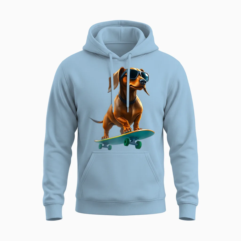 Badger on Skateboard - Funny Dog T-Shirt, Black, S Unisex Hoodie in Light Blue