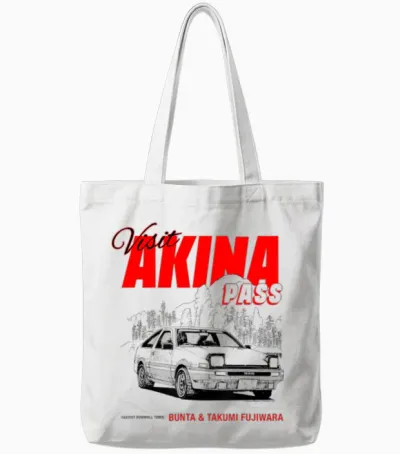 Initial D Visit Akina Pass Illustrated Postcard Racing Manga Tote Bags - White