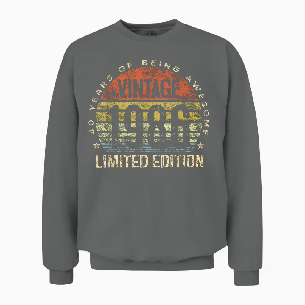 Vintage 1986 Limited Edition 40-Year-Old 40th Birthday Unisex Sweatshirt in Graphite Heather