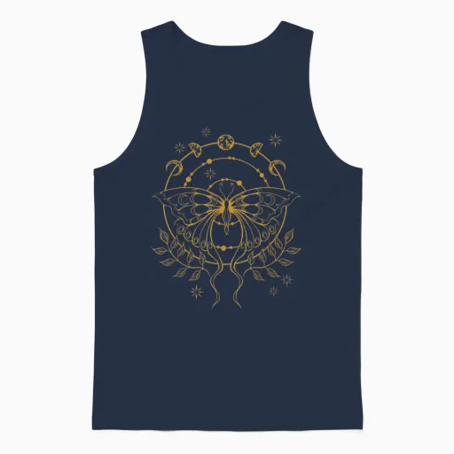 Emo Alt Fairy Grunge Fairycore Gothic Moth Moon Phases T-Shirt, Black Unisex Tank Top in Navy