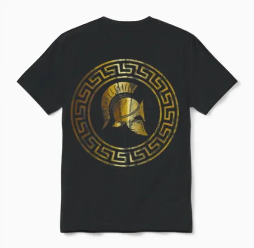 Sparta Vintage Warrior Helmet Greek Pattern Unisex T-Shirt in Black
