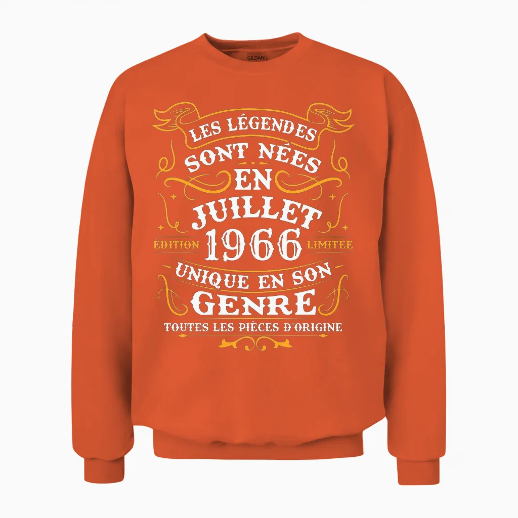 Vintage Cadeau D'anniversaire 60 Ans Nés En Juillet 1966 T-Shirt Haut De Gamme Unisex Sweatshirt in Orange