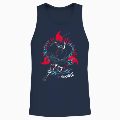 Naruto Shippuden Sasuke Inversé Avec Sharingan Anime T-Shirt Haut De Gamme Unisex Tank Top - Navy