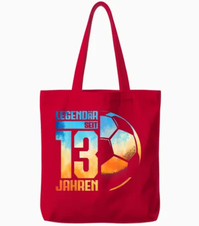 13th Birthday Decoration Football Player 13 Years Boy Teenager T-Shirt, Black Tote Bags - Red