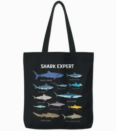 Shark Species Tee for Men , Kids & Toddler Boys Shark Tote Bags - Black