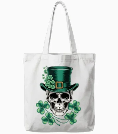 Saint Patrick Irish Sugar Skull Day of Dead Tote Bags - White