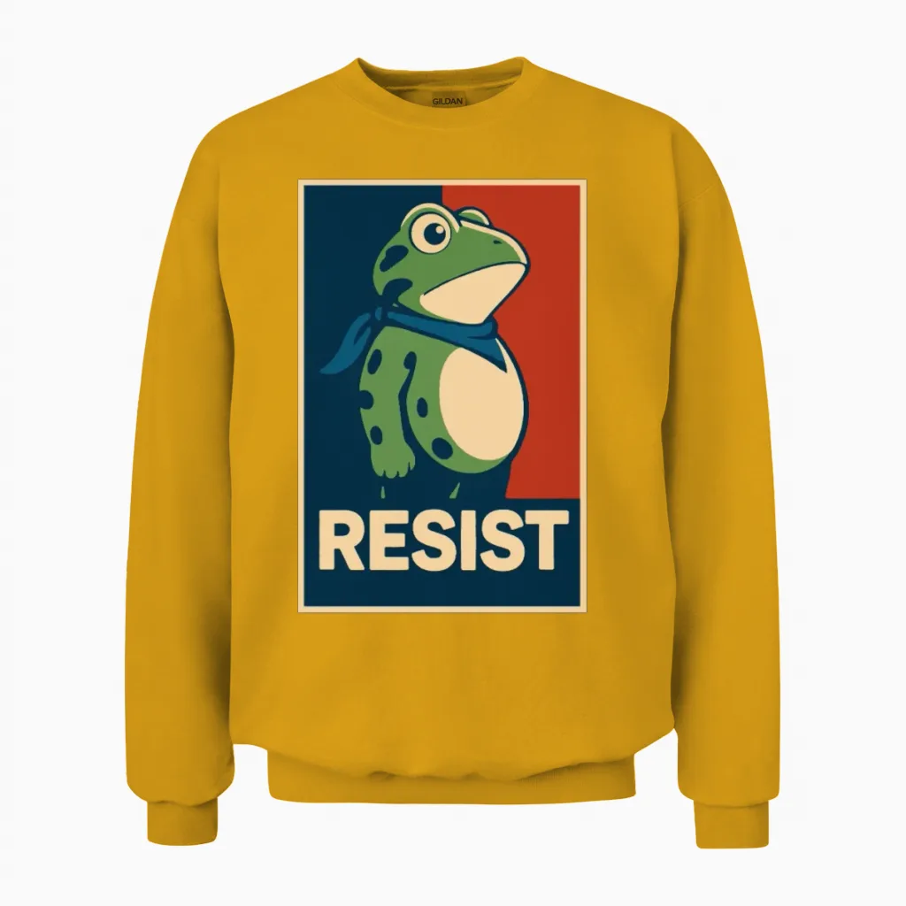 Portland Frog Protest I Stand with Frog Unisex Sweatshirt in Gold