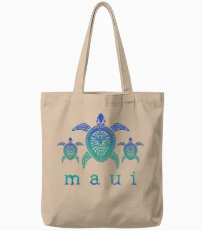Maui - Hawaii Sea Turtles Hawaiian Scuba Diving Souvenir Tote Bags - Natural