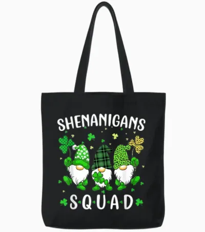 St Patricks Day Gnomes Shenanigans Squad Men Women Tote Bags - Black