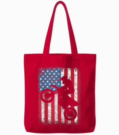 Dirt Bike Motocross Biker American Flag 4th of July Boys Men Tote Bags - Red