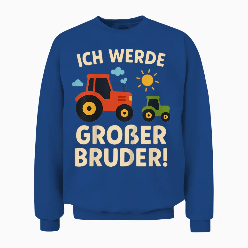 Children's T-Shirt with German Text "ich Werde Großer Bruder Tractor" Farm Unisex Sweatshirt in Royal