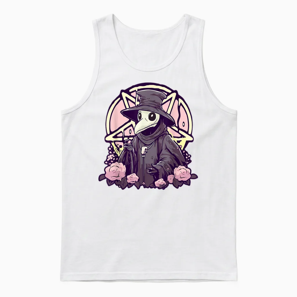 Pastel Goth Gruselige Pest Doctor Rosen Und Pentagramm Kawaii Unisex Tank Top in White