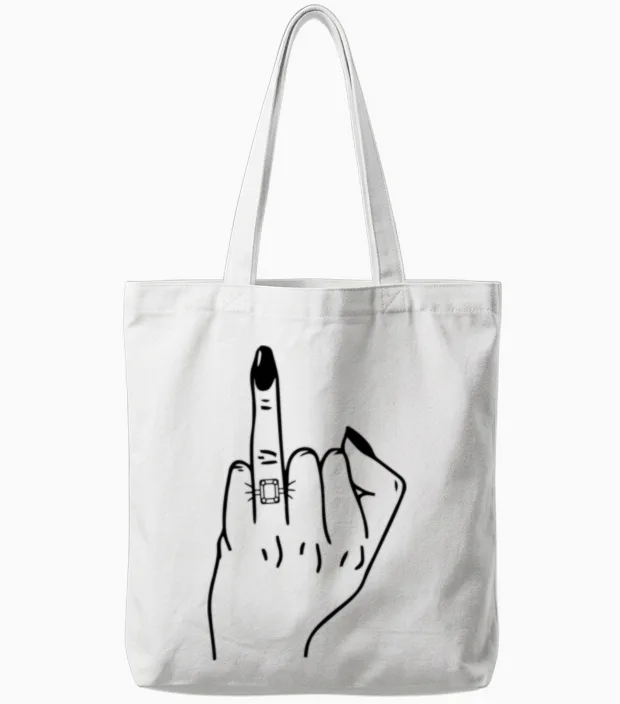 Ring Finger Flip off for Bride Wedding Bridal Py Tote Bags in White