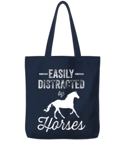 Easily Distracted by Horses Rider Riding Horse Tote Bags - Navy