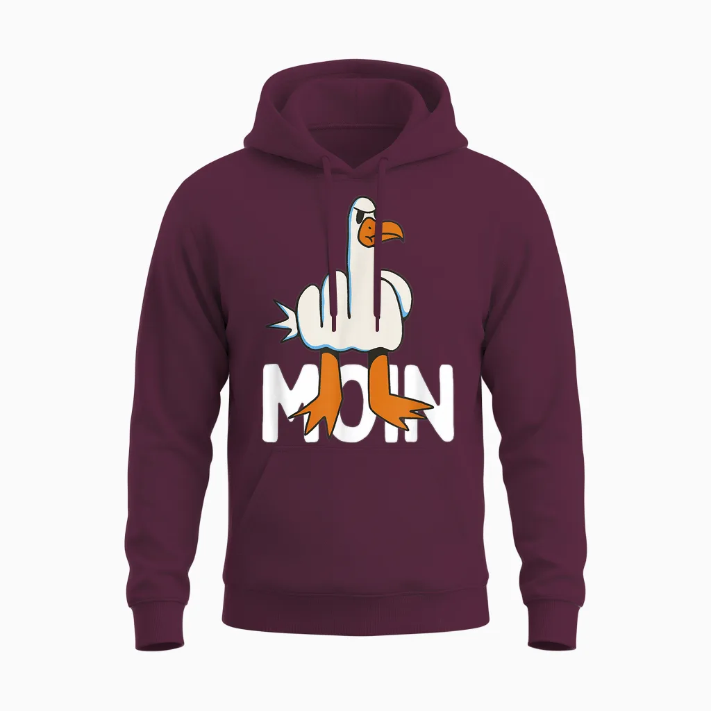 Hamburger Möwe Moin Middle Finger Funny Hamburg T-Shirt, Gray Unisex Hoodie in Maroon