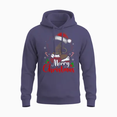 Merry Christmas Black African Girl Santa Hat Xmas Pajamas Unisex Hoodie - Heather Sport Dark Navy
