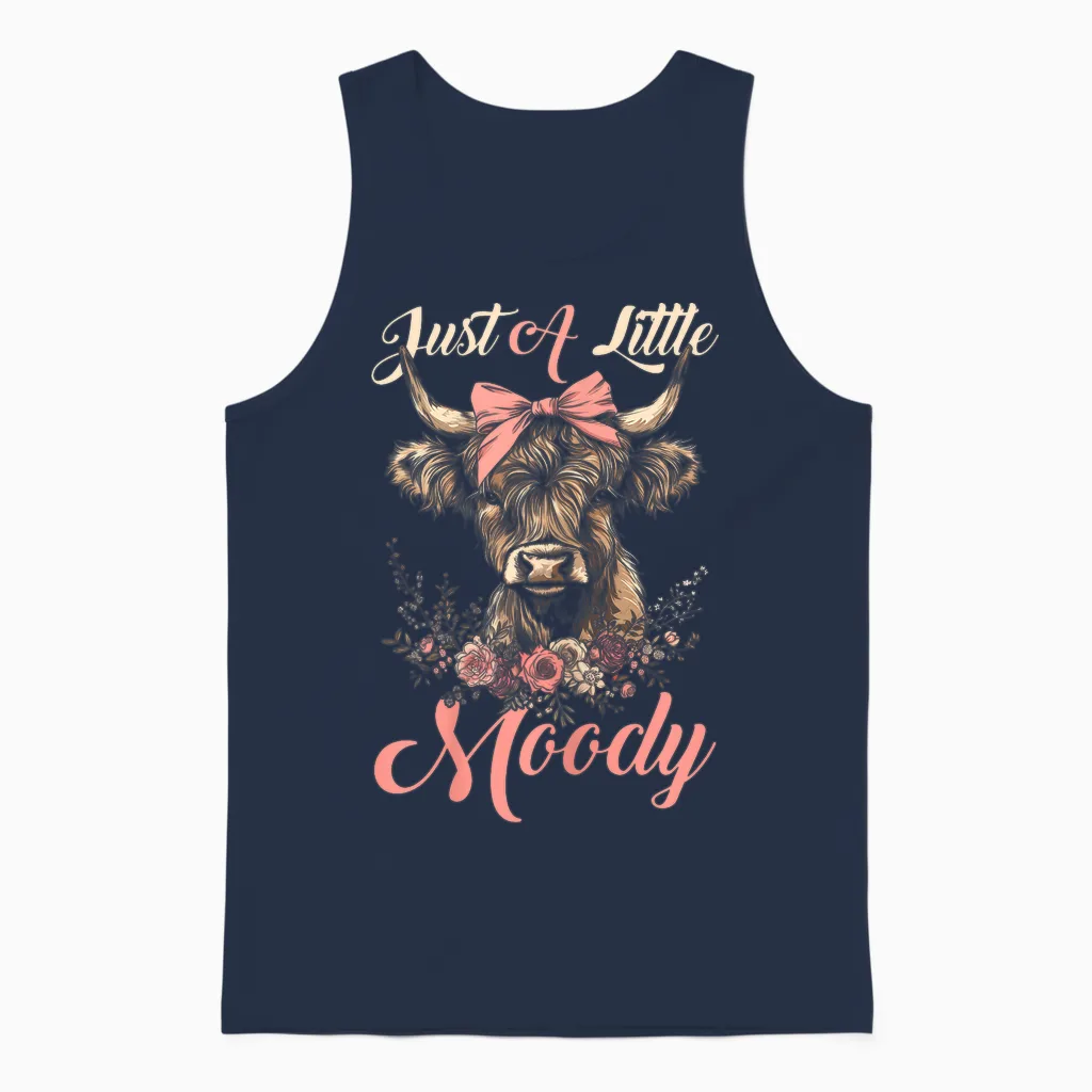 Highland Cow Just a Little Moody Flower Funny Farm Farmer Unisex Tank Top in Navy