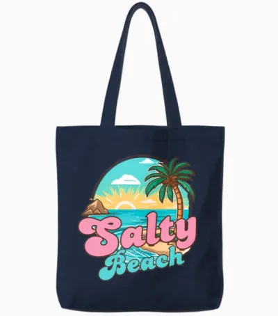 Retro Salty Beach Tote Bags - Navy