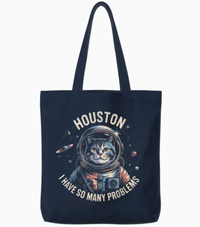 Houston I Have So Many Problems Space Cat Humour Tote Bags - Navy