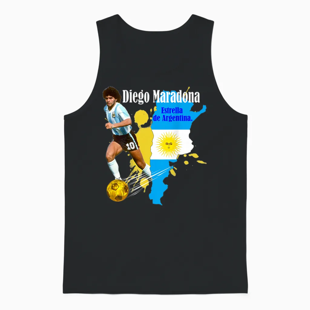 Diego Maradona 005 Back Printed T-Shirt, Black, S Unisex Tank Top in Black
