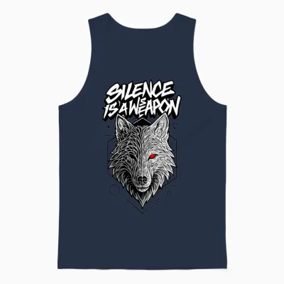 Silent Predator Wolf Illustration Unisex Tank Top - Navy