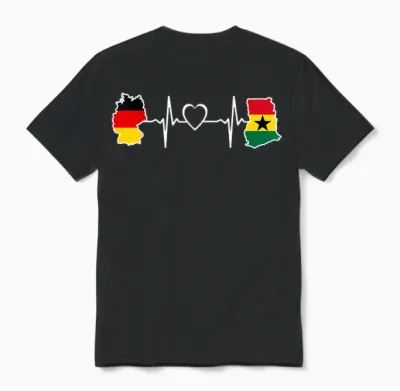 Ghana Germany Flag Ghanaian German Heartbeat T-Shirt, Black, S Unisex T-Shirt - Black