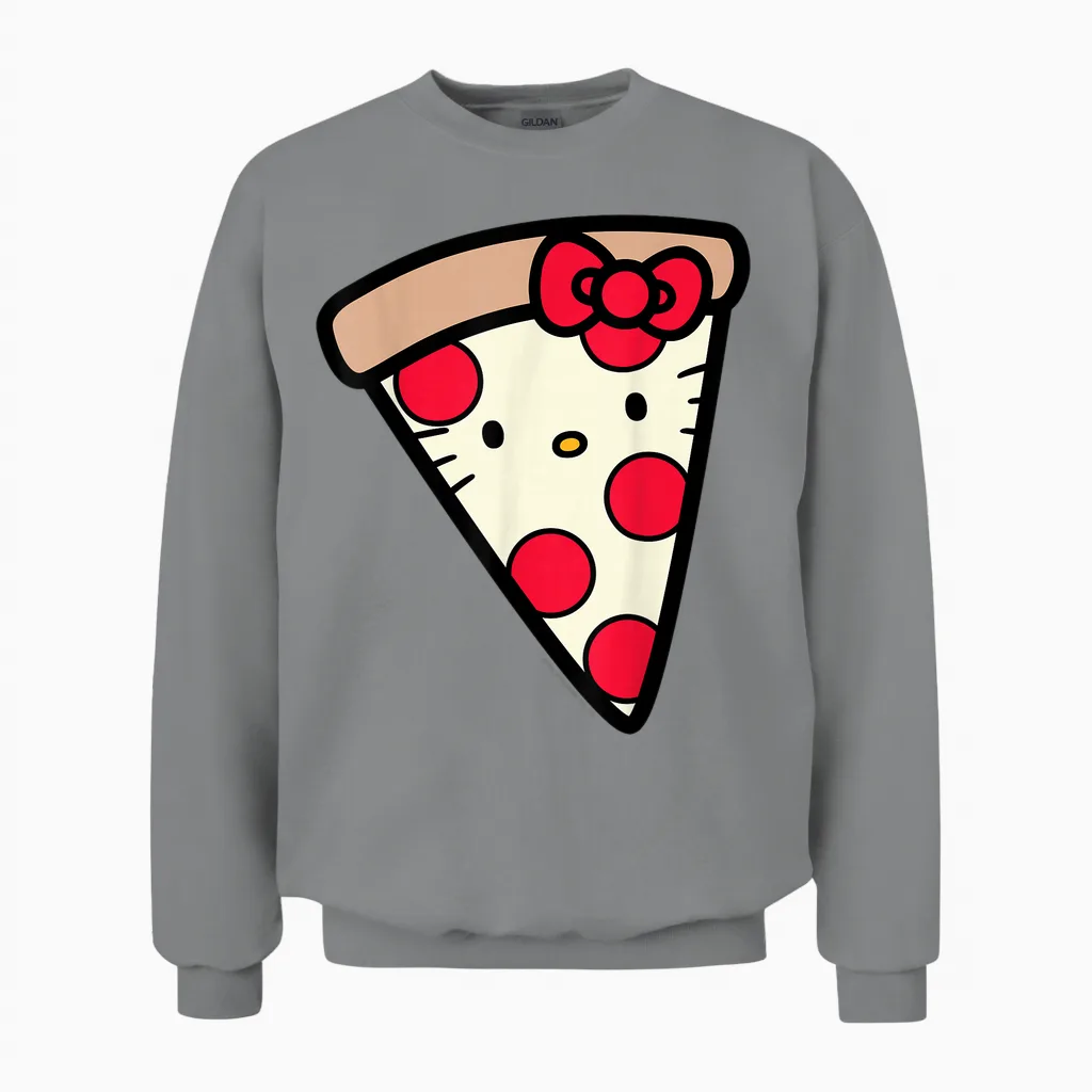 Hello Kitty Pizza Slice - Cat Lovers Unisex Sweatshirt in Sport Grey