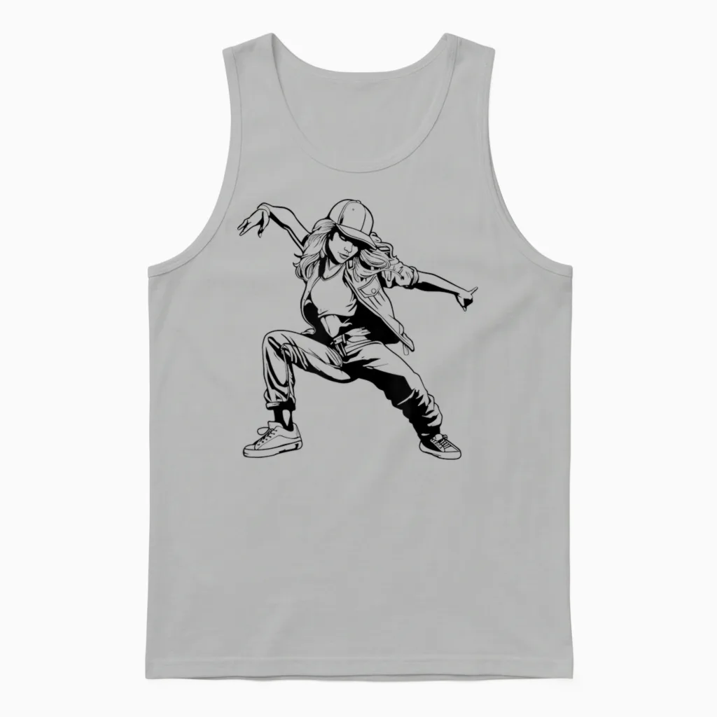 Breakdance Girls' Drawing Breaking Hiphop Culture T-Shirt, White Unisex Tank Top in Ash