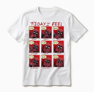 Marvel Deadpool Today I Feel Panels T-Shirt Small Unisex T-Shirt - White