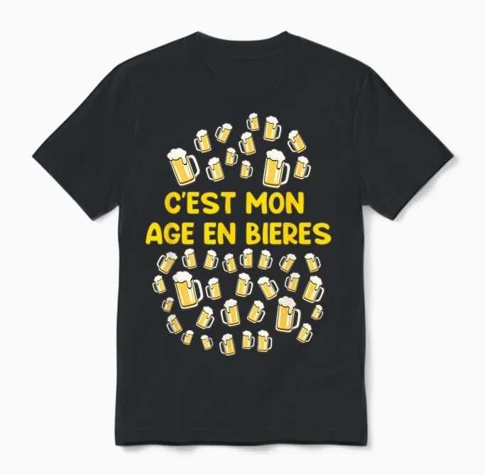 It's My Age in Beers 40 Birthday Gift Funny T-Shirt, Black Unisex T-Shirt in Black