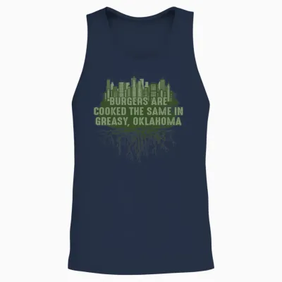 Cook Burgers in Greasy Oklahoma Pun Ok Joke Oklaho Unisex Tank Top - Navy