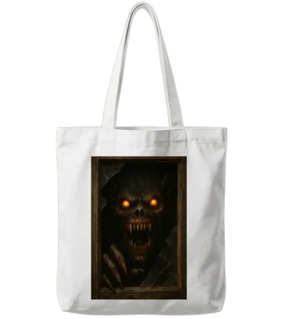 Demonic Skull with Glowing Eyes Tote Bags - White