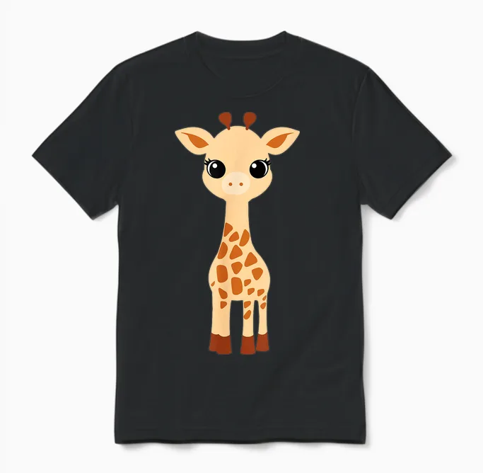 Cute Animal Giraffes Little Kid Humor Baby Giraffe T-Shirt, White, S Unisex T-Shirt in Black