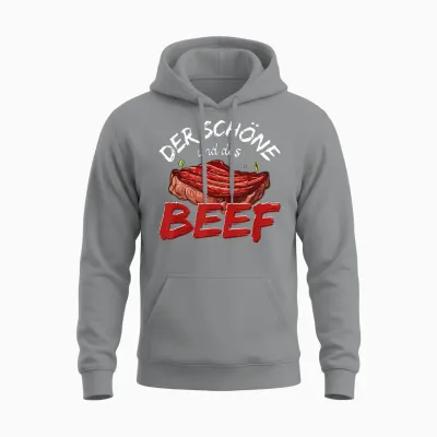 T-Shirt with German Text "der Schöne Und Das Beef Grillen" [german Language, Black Unisex Hoodie - Sport Grey