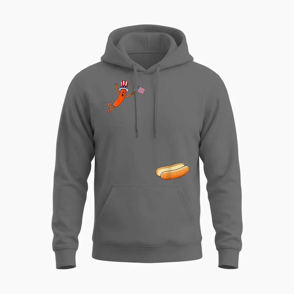 Hotdog Freedom Dive Funny Uncle Sam Hot Dog Jumping into Bun Unisex Hoodie in Graphite Heather