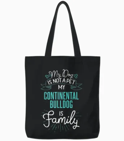 Niedliches Continental-Bulldogge-Design, Familien-Hund, Geschenk Tote Bags - Black