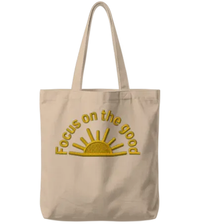 Quote Focus on the Good Embroidered Tote Bags - Natural
