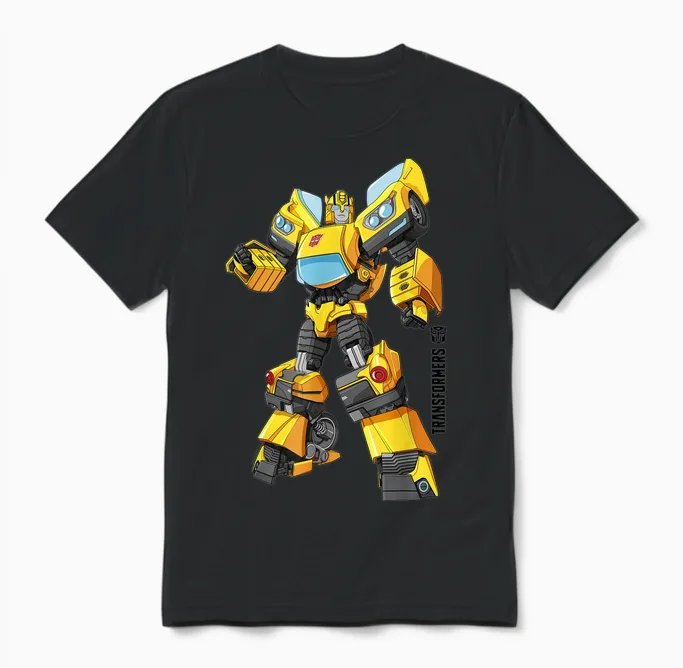 Transformers Bumblebee Autobots Epic Pose Logo T-Shirt, Blue Unisex T-Shirt in Black