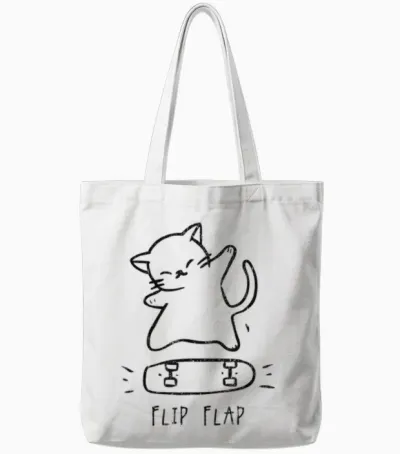 Hip Hop Cat Y2k Vintage Hipster Retro Edgy Streetwear Cat T-Shirt, Gray Tote Bags - White