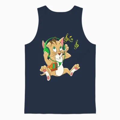 Funny Cat Desing Unisex Tank Top - Navy