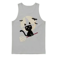 Vintage Witch Cat T-Shirt – Retro Halloween Cat Unisex Tank Top - Ash – 1