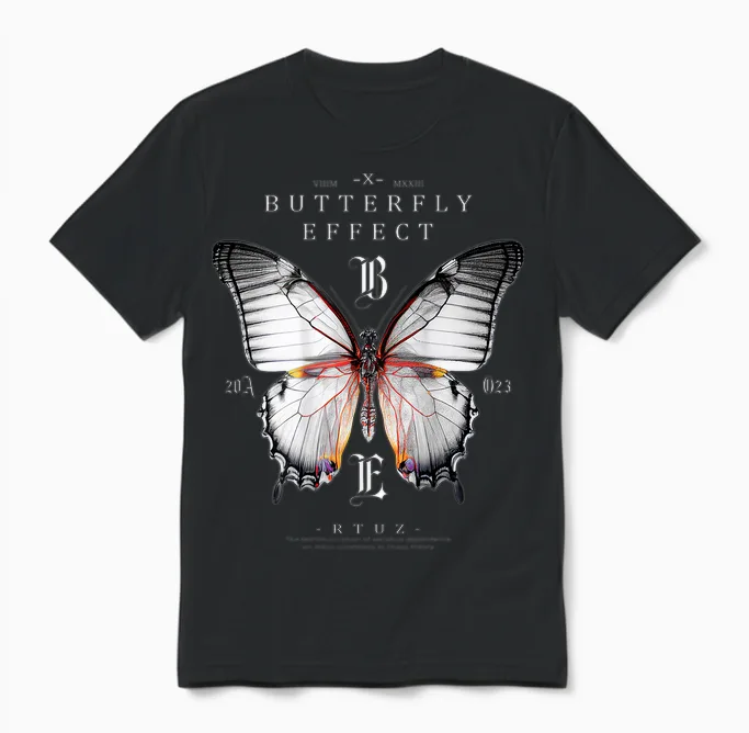 Effect Butterfly Insect Moth Butterfly Chaos Butterfly T-Shirt, Black Unisex T-Shirt in Black