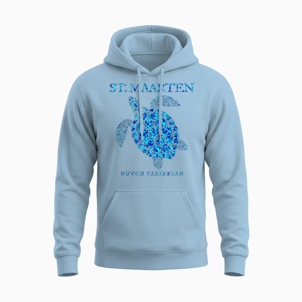 Saint Martin Sea Turtle Boys Girls Women Souvenir T-Shirt, White, S Unisex Hoodie in Light Blue