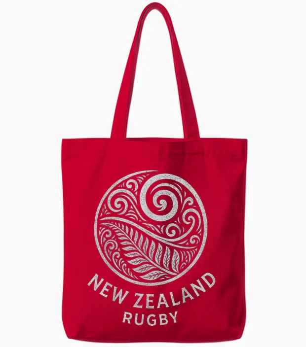 New Zealand Rugby Maori Silver Fern Tote Bags in Red