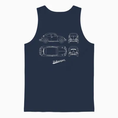 Volkswagen Vw Blueprint Beetle White with Vw Logo Unisex Tank Top - Navy