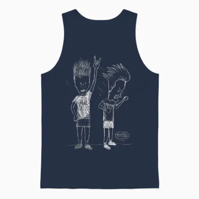 Beavis and Butt-Head Head Bang Sketch Unisex Tank Top - Navy
